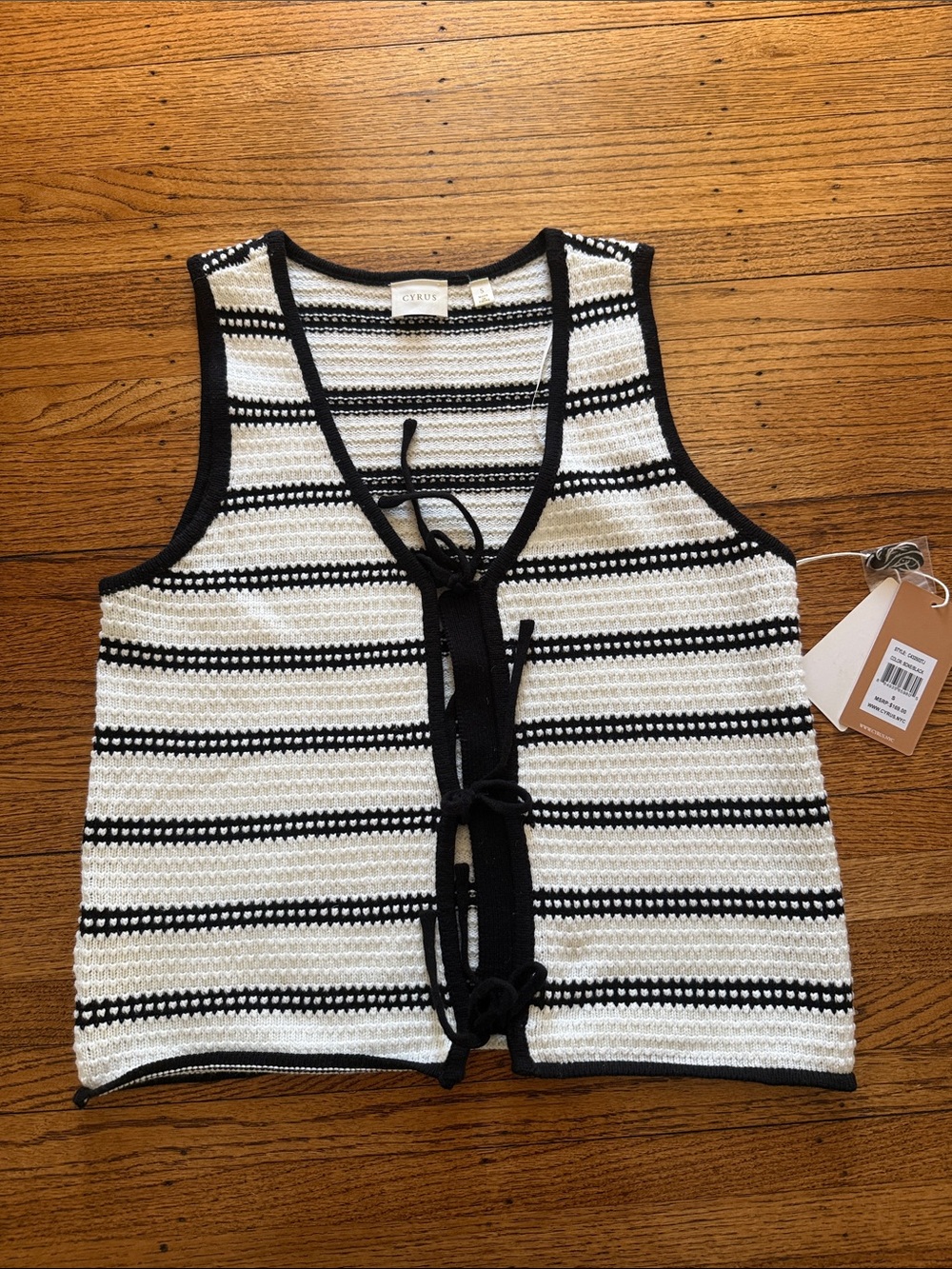 Cyrus Black & White Striped Knit Tie-Front Tank Top